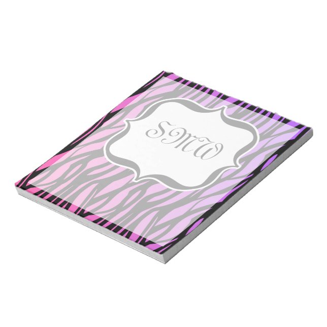 Bloc-note Monogramme à rayures de zèbre rose et violet chaud (Tourné)