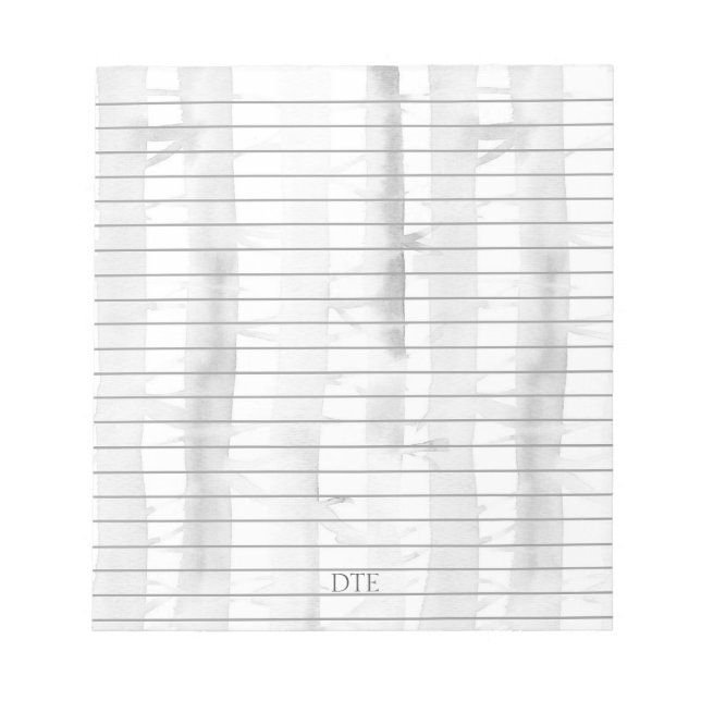 Bloc-note Monogramme à rayures grises de bouleau Personnalis (Devant)