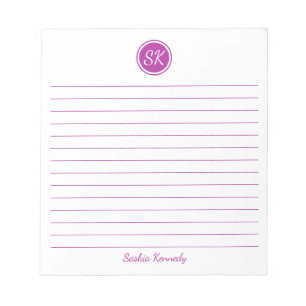Bloc-note Monogramme à trait rose foncé tout simplement élég