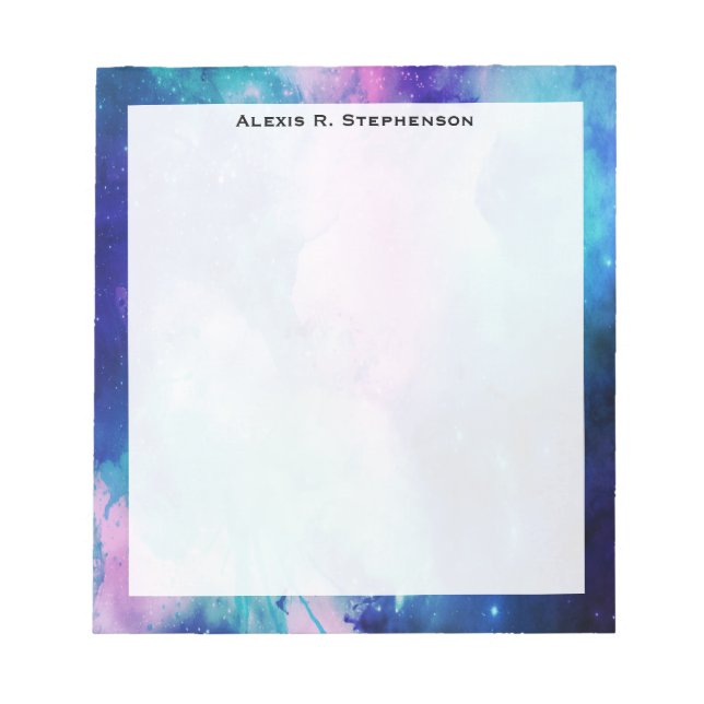 Bloc-note Monogramme Aquarelle Espace Univers Bleu rose étoi (Devant)