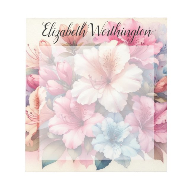 Bloc-note Monogramme aquarelle florale azalées roses bleues  (Devant)