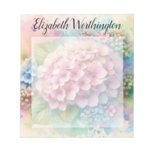 Bloc-note Monogramme aquarelle florale hortensia rose