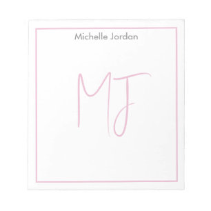 Bloc-note Monogramme Attrayant Rose Blanc Minimaliste Modern