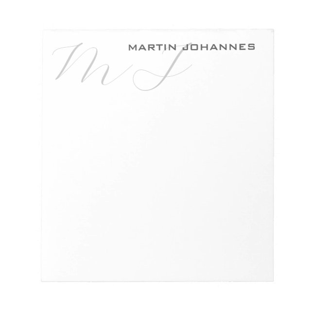 Bloc-note Monogramme blanc gris professionnel moderne (Devant)
