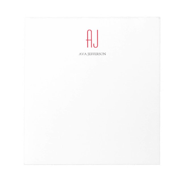 Bloc-note Monogramme blanc rouge vertical simple moderne (Devant)