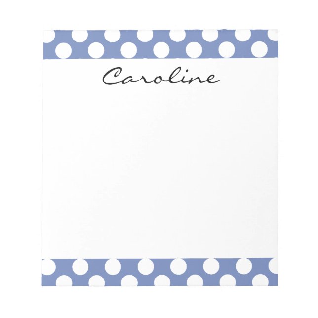 Bloc-note Monogramme Bleu Blanc tendance Motif de Polka Dot  (Devant)