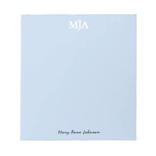 Bloc-note Monogramme bleu clair 3 lettres Initiales moderne