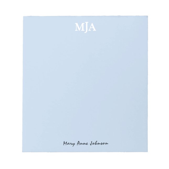 Bloc-note Monogramme bleu clair 3 lettres Initiales moderne (Devant)