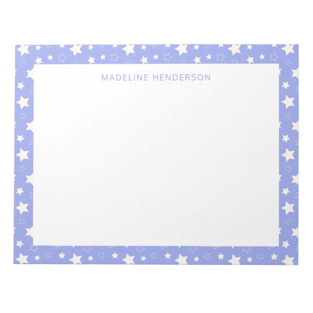 Bloc-note Monogramme Bleu Clair Étoiles Blanches Fantaisiste (Devant)