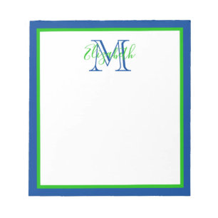 Bloc-note Monogramme bleu et vert Preppy Navy