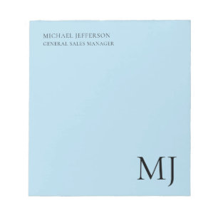 Bloc-note Monogramme Bleu Simple Tendance Entreprise