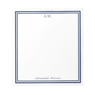 Bloc-note Monogramme Bordures Bleu Marine