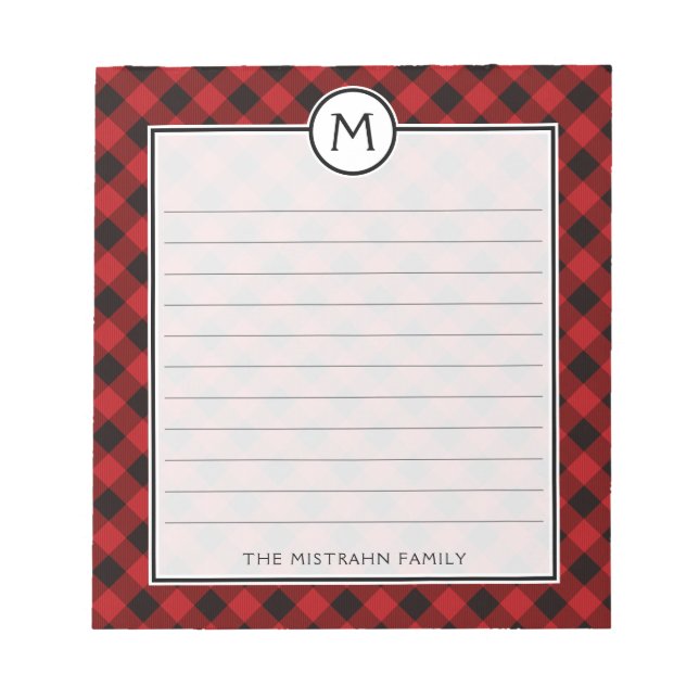 Bloc-note Monogramme Buffalo plaqué rouge et noir Noël (Devant)