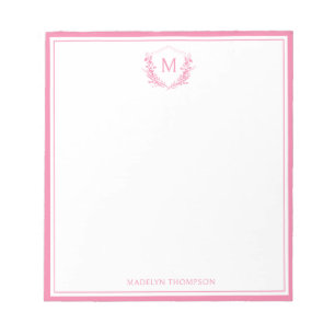 Bloc-note Monogramme classique Cimier rose double bordure