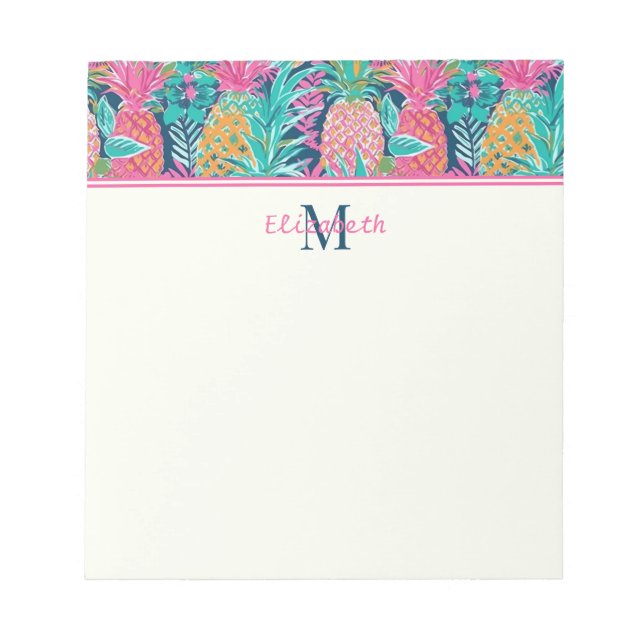 Bloc-note Monogramme d'ananas bleu Preppy Rose Turquoise Nav (Devant)