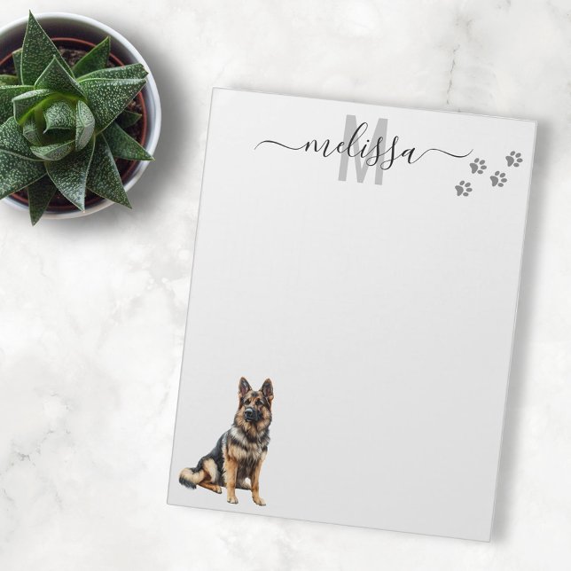 Bloc-note Monogramme d'aquarelle bergère allemand personnali (Créateur téléchargé)