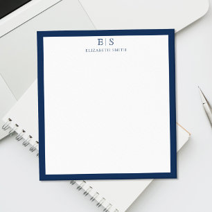 Bloc-note Monogramme de bordure bleu marine élégant
