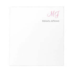 Bloc-note Monogramme de calligraphie unique blanc rose Initi
