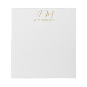 Bloc-note Monogramme de couleur or initiale nom calligraphie