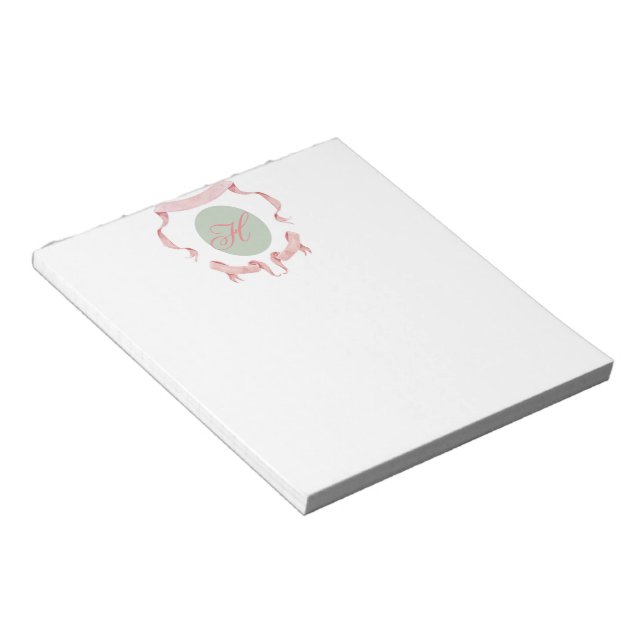 Bloc-note Monogramme de crête de ruban d'aquarelle (Incliné)