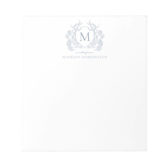Bloc-note Monogramme de crête florale bleu foncé classique (Devant)