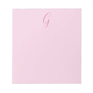 Bloc-note Monogramme de lettre initiale rose clair chic uni