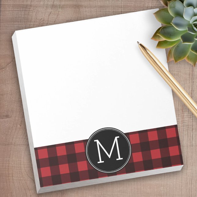 Bloc-note Monogramme de Motif de Buffle Noir Rouge Rustique (Personalized Notepad)