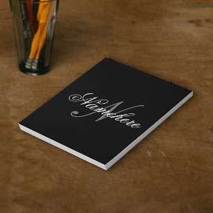 Bloc-note Monogramme de nom noir et blanc personnalisé uniqu