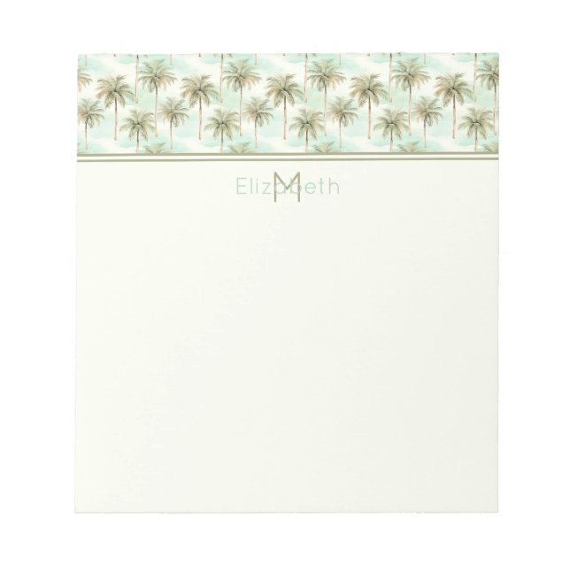 Bloc-note Monogramme de palmiers tropicaux Aqua et Cream (Devant)