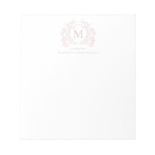 Bloc-note Monogramme de poitrine florale rose pâle classique (Devant)