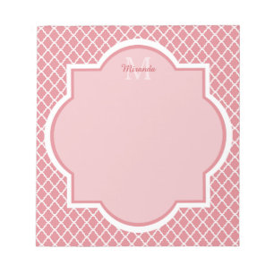 Bloc-note Monogramme de Quatrefoil Rose Chic Avec Nom