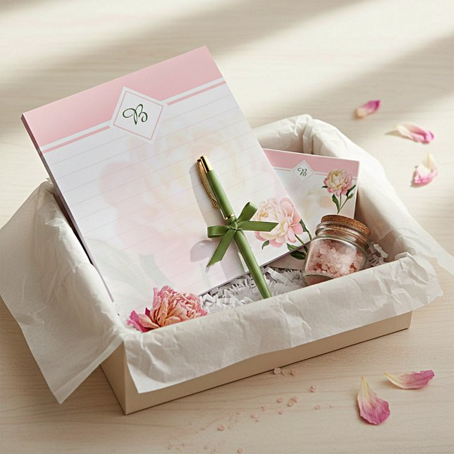 Bloc-note monogramme de rose rose rêveur (Créateur téléchargé)