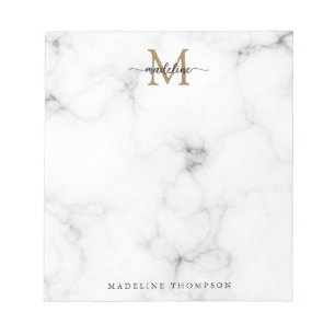 Bloc-note Monogramme de script féminin or marbre moderne