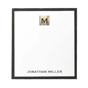 Bloc-note Monogramme d'or personnalisé noir blanc