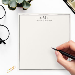 Bloc-note Monogramme élégant à trois lettres en ivoire minim