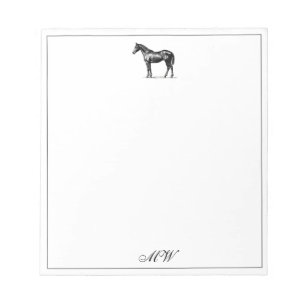 Bloc-note Monogramme Élégant Cheval Équestre Initiales Perso