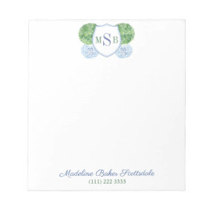 Bloc-note Monogramme élégant de buis en bleu et vert