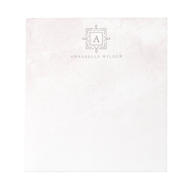 Bloc-note Monogramme élégant en marbre rose (Devant)