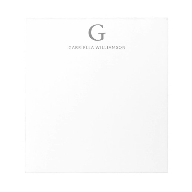 Bloc-note Monogramme et nom personnalisés simples en gris (Devant)