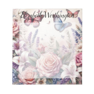 Bloc-note Monogramme et nom sur fleurs aquarelles vintage