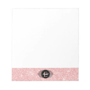 Bloc-note Monogramme étincelant Parties scintillant rose