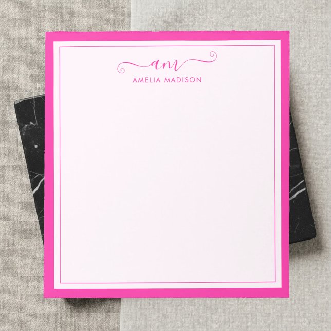 Bloc-note Monogramme Féminin Écriture Vibrant Rose (Créateur téléchargé)