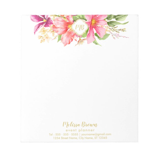 Bloc-note Monogramme Fleurs Vintages Pink Pastel Petit Bloc- (Devant)