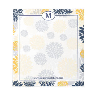 Bloc-note Monogramme floral bleu marine et or