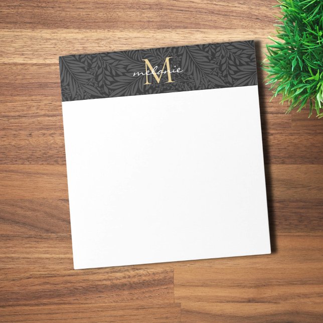 Bloc-note Monogramme floral élégant noir or script (Créateur téléchargé)
