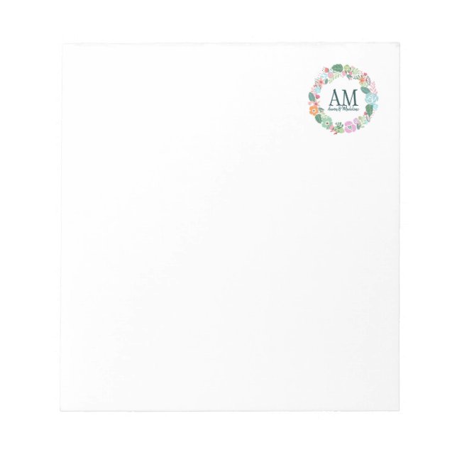 Bloc-note Monogramme floral personnalisé Fleurs vives (Devant)