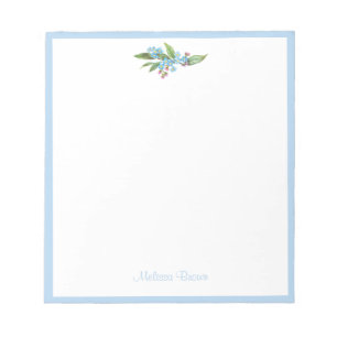 Bloc-note Monogramme Forget-Me-Not Fleurs bleues de couronne
