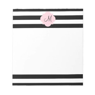 Bloc-note Monogramme Grandes noires et blanches avec rose pa