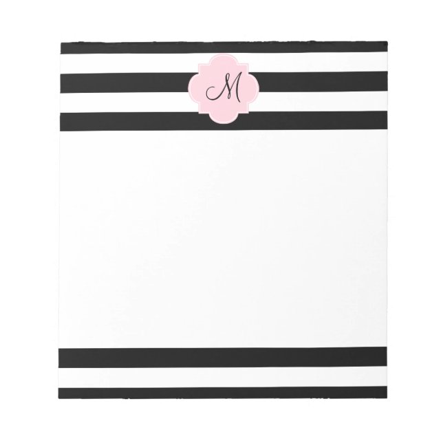 Bloc-note Monogramme Grandes noires et blanches avec rose pa (Devant)