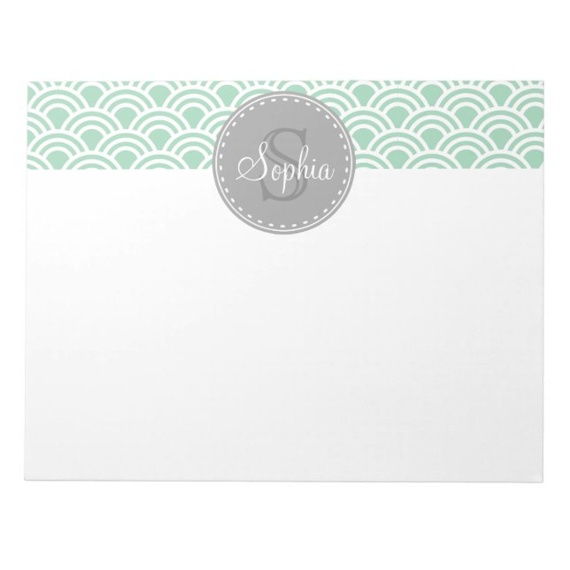 Bloc-note Monogramme Gris Mint Motif moderne (Devant)
